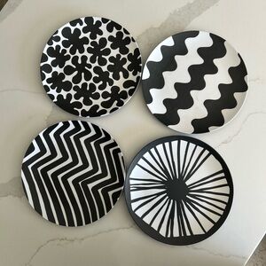 SET/4 Marimekko Black White Pattern Melamine Salad Plates Dishes Dinner Target